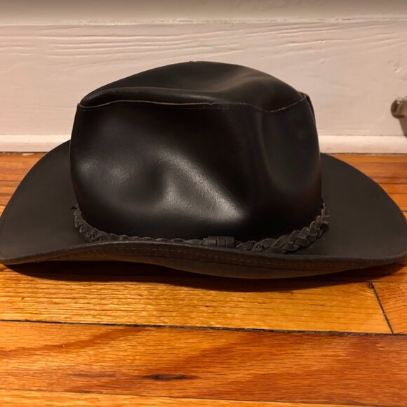 Vintage Wilson Hat Black Heavy Leather Cowboy Outback Hippie Western USA XL - Picture 6 of 8